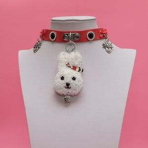 Red Choker, Yami Kawaii, Menhera Nurse Choker, Plush Pendant, Plush Necklace, Kawaii Teddy, Harajuku Necklace, Syringe Pendant -10310