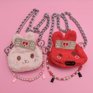 Bunny Pluche Mini BAG, Menhera Tas, Kawaii Gothic Tas, Band Aid Bag, Pastel Goth BAG, Vampire Red Menhera, Yami Kawaii Bag - 10315