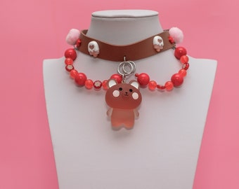 Gargantilla de oso, Gargantilla Harajuku, Gargantilla Kawaii, Oso Kawaii, Gargantilla de cinturón, Moda japonesa, Colgante de oso, Joyería Pompom, Y2K- 10290