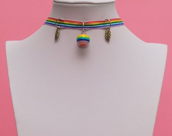 Gargantilla arco iris, gótica Kawaii, gargantilla sexy, colgante arco iris, encanto arco iris, gargantilla de campana, encantos de hoja de oro, gargantilla de cinta arco iris - 10419