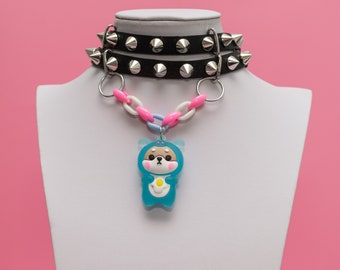 Colgante de oso, gargantilla de púas kawaii, colgante kawaii, moda Harajuku, kawaii gótico, pastel gótico, gargantilla de púas con remaches - 10364