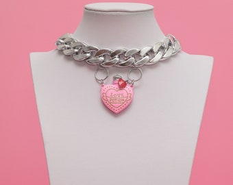 Pendentif philtre d'amour, collier de l'an 2000, tour de cou grosse chaîne, tour de cou tendance, pendentif coeur, mode Harajuku, bijoux Kawaii - 10403