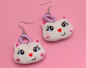 Kitty Ohrringe, Kawaii Ohrringe, Kawaii Pastellfarben, Plüsch Ohrringe, Decora Fashion, Harajuku Ohrringe -10143