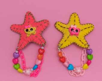 Clip de pelo gótico Kawaii, clip de pelo espeluznante, clip de pelo de calavera, clip de pelo hecho a mano, clip de pelo colgante de estrella, clip de pelo grande colorido Harajuku -10217