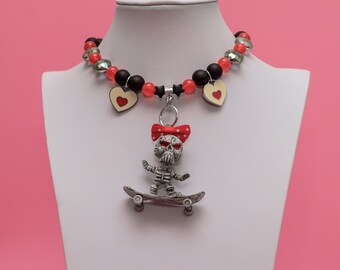 Skull Choker, Skull Pendant, Kawaii Goth Choker, Skeleton Pendant, Zombie Choker, Gothic Choker Jewelry -10313