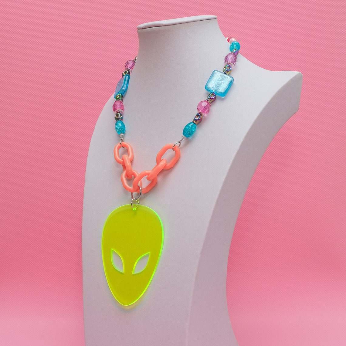 Alien Necklace Cyber Necklace Alien Pendant Large Alien Etsy