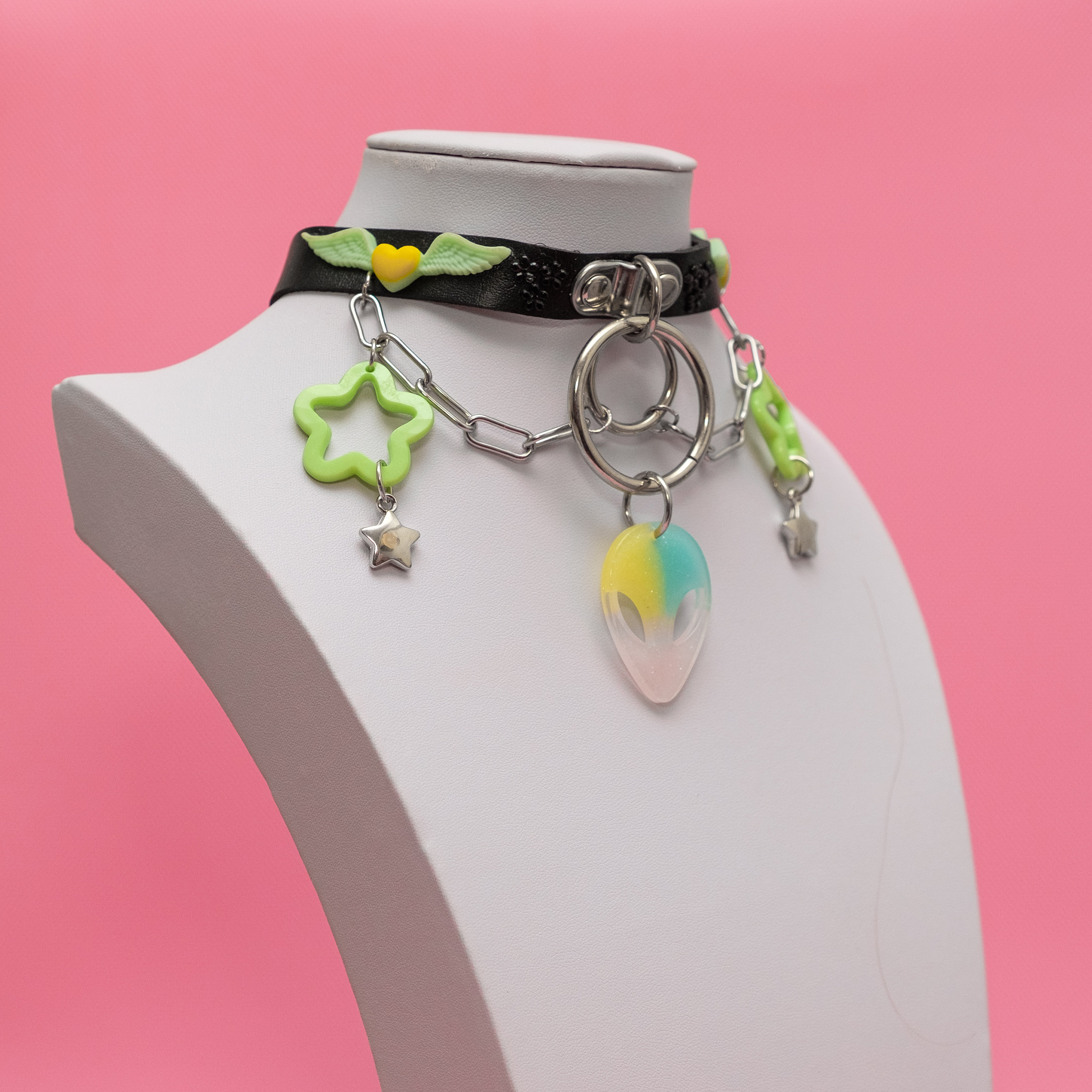 Alien Necklace, Alien Pendant, Alien Choker, O-ring Leather Choker ...