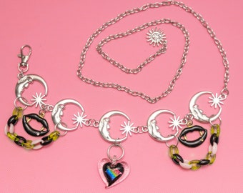 Moon & Stars BELT Chain, Kawaii Goth Waist Belt, Punk Chain Belt, Charms Chain Belt, Y2K Harajuku Fashion, Waist Chain Pendant -10413