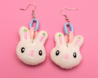 Bunny Earrings, Decora Earrings, Kawaii Earrings, Kawaii Pastel Earrings, Bunny Plush Earrings, Fairy Kei Accessories, Decora Fashion -10127