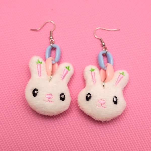 Bunny Earrings, Decora Earrings, Kawaii Earrings, Kawaii Pastel Earrings, Bunny Plush Earrings, Fairy Kei Accessories, Decora Fashion -10127