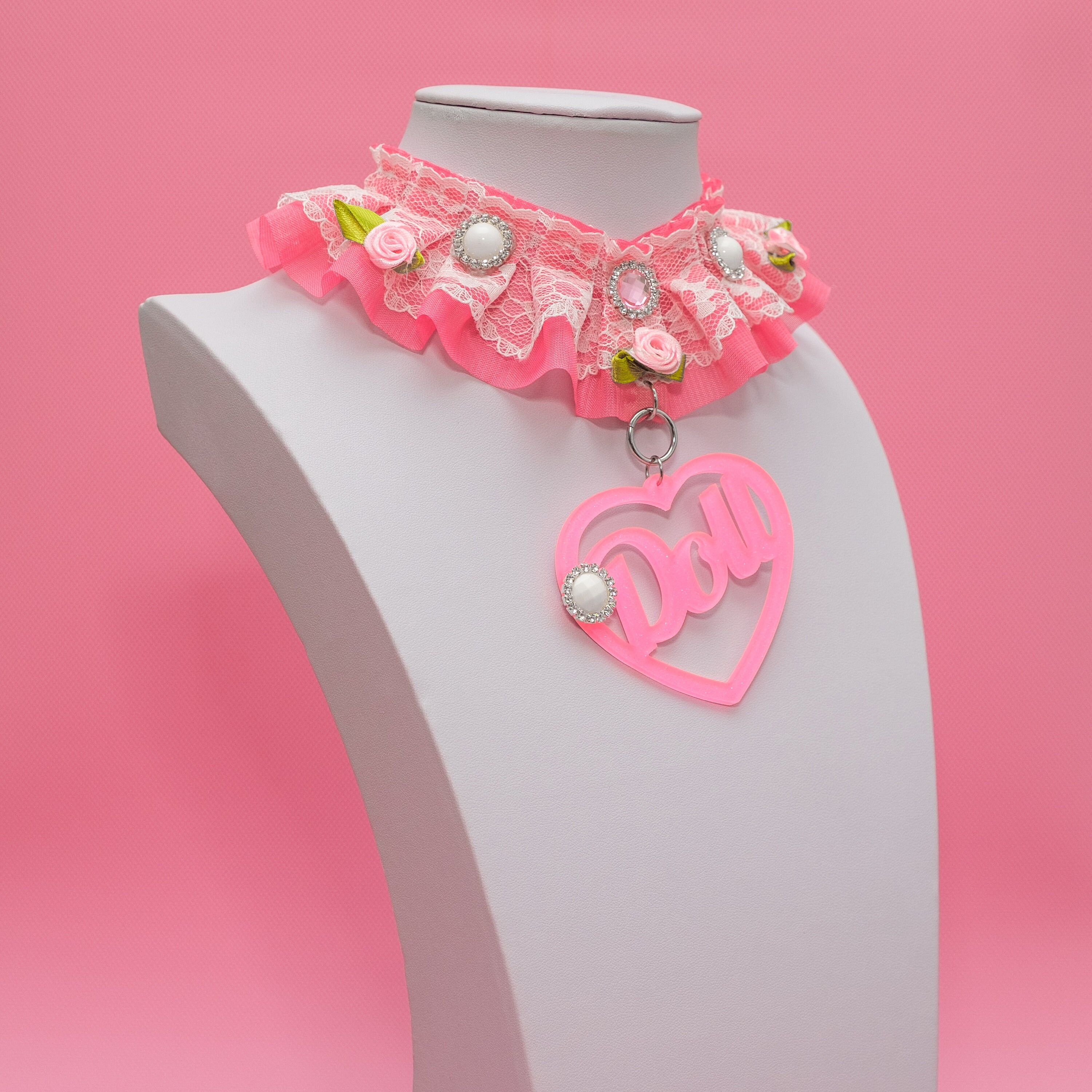 Heart Choker Pink Lace Frilly Choker Tulle Collar Ruffle | Etsy