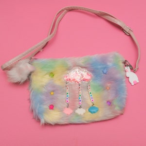 Kawaii Rainbow BAG, Furry Pastel Bag, Plush Bag, Y2K Bag, Kawaii Pastels Bag, Charms Shoulder Bag - 10409
