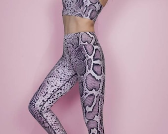 Snake Leggings Purple Python, Yoga Leggings, Yoga Pants, Activewear, High waisted leggings, Festival leggings, Thights, Printed Leggings