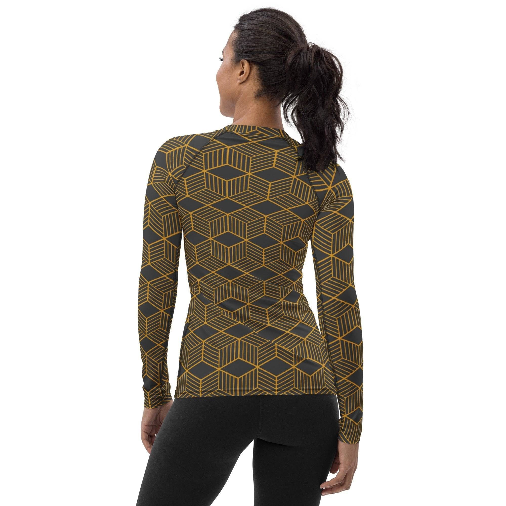 Black and Gold Rash Guard for Women Geometric Rash Guard - Etsy