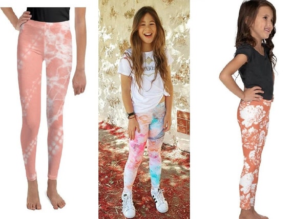 Kids Leggings, Patterned Girl Leggings Teen Leggings Select Design:  Hummingbird, Coral & Blue Tie Dye, Butterfly, Floral, Mandala, Rainbow -   Canada