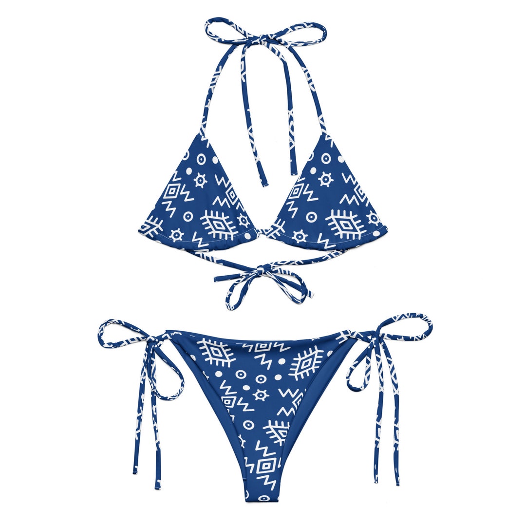 Brazilian Flag Bikini Set For Women - Strappy Triangle Top & Briefs, Halter Neck, Tie Back