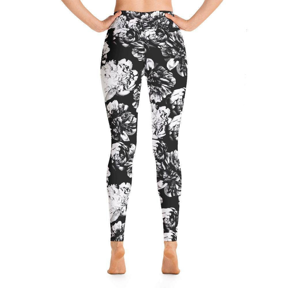 High Waist Leggings Blossom B&W, Yoga Leggings, Workout Leggings, Gym