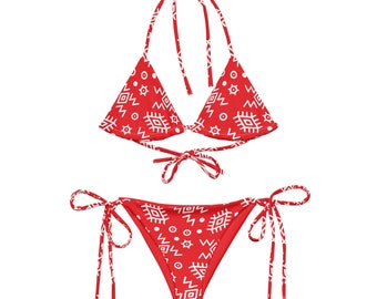Red bikini AOP, strappy triangle bikini set