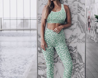 Mint leggings with pockets Floral yoga leggings, High waist leggings, Workout Leggings, Gym Leggings, Patterned Yoga Pants, Activewear