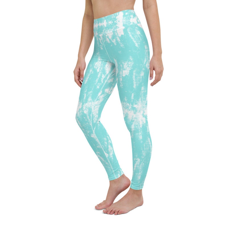 High Waist Leggings Turquoise Tie Dye Workout Leggings Yoga Leggings Gym Leggings Patterned Leggings