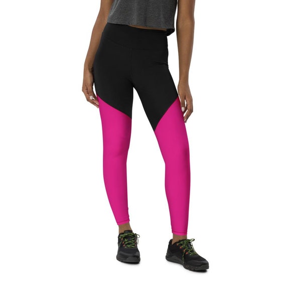 Hot Pink Leggings, Compression Gym Leggings Heliconia, Neon Pink