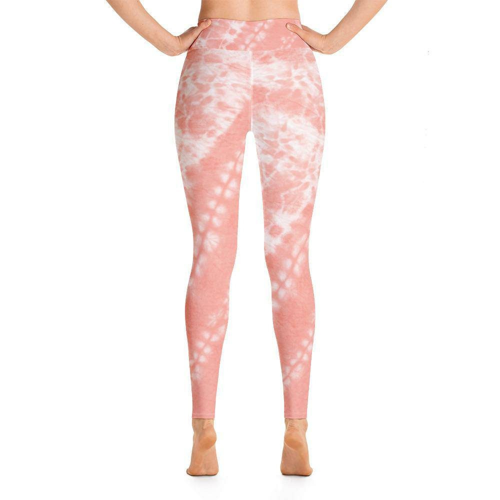 Salmon Leggings Tie Dye, High Waist Yoga Pants, Pink Tie Dye