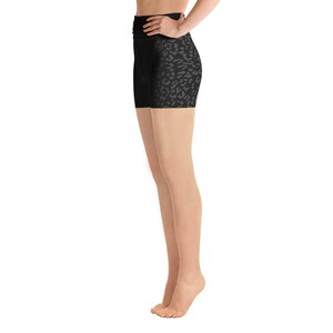 Yoga Shorts Black & Grey Leopard, Activewear, High waist shorts, Patterned shorts, Gym shorts, Workout shorts image 4