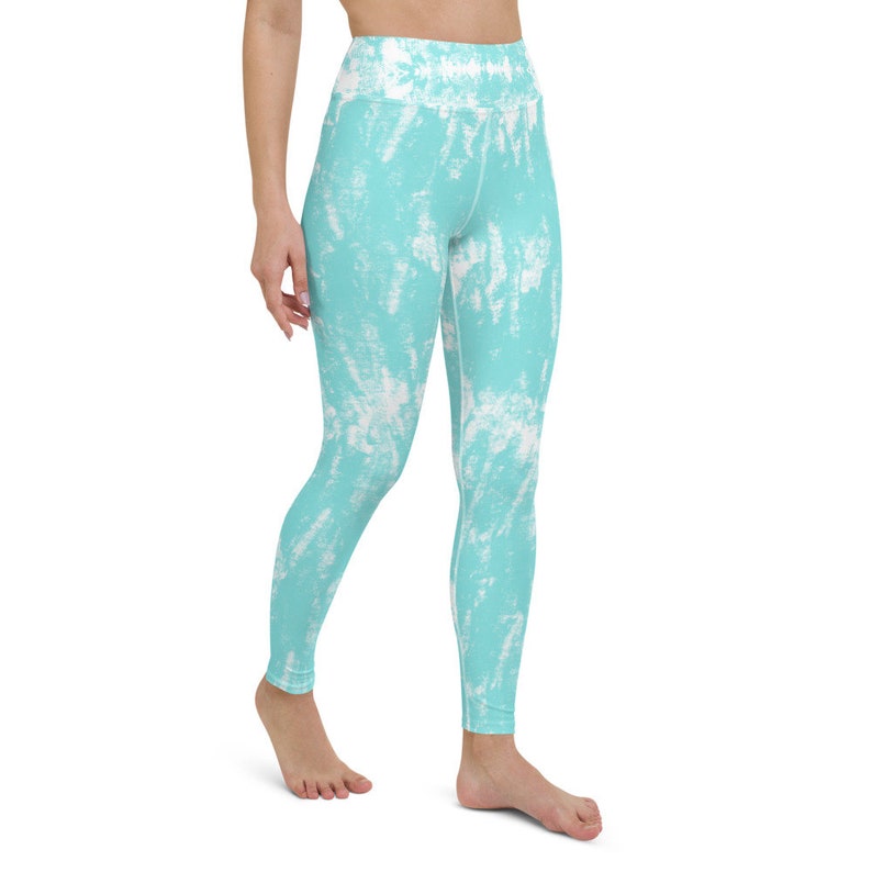 High Waist Leggings Turquoise Tie Dye Workout Leggings Yoga Leggings Gym Leggings Patterned Leggings