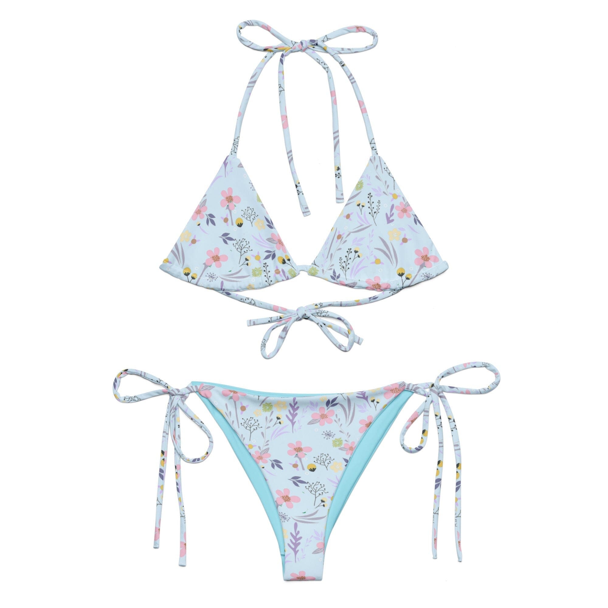 Strappy Tank Tie Side Bikini Set - Baby Blue