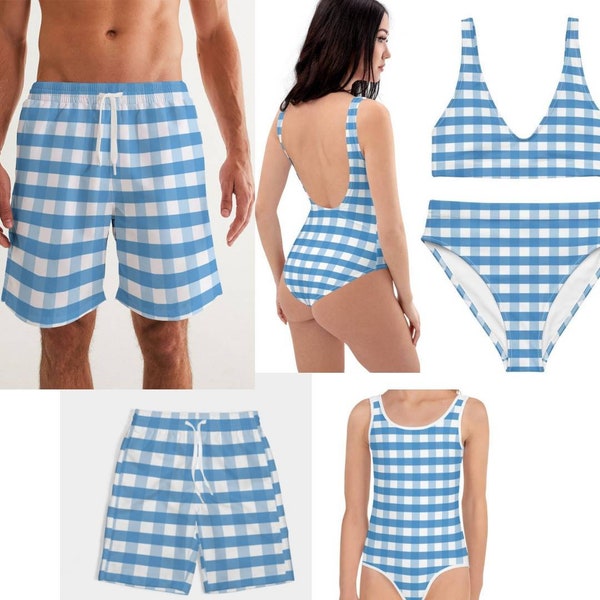 Matching family swimsuits Blue Plaid, Matching family swimwear Blue Gingham, checkered, checked - add to cart separately