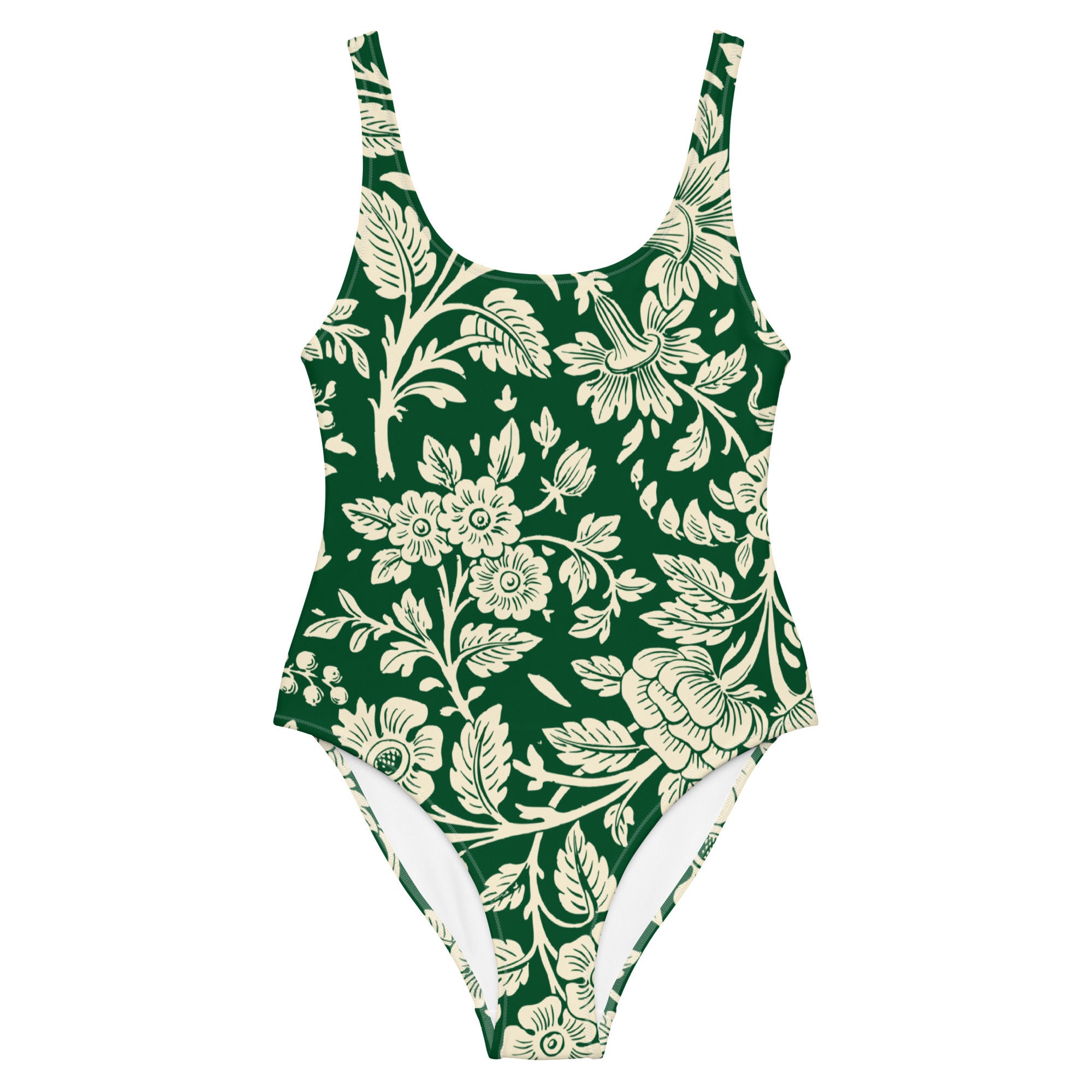 Green Swimsuit Set Pearl Floral Embellishments