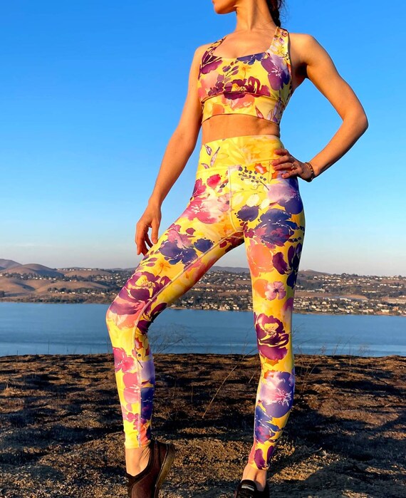 Flowered yoga pants cheap