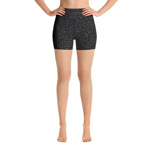 Yoga Shorts Black & Grey Leopard, Activewear, High waist shorts, Patterned shorts, Gym shorts, Workout shorts image 2