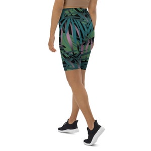 Biker Shorts Palms, printed bike shorts high waisted Forrest green tropical pattern image 3