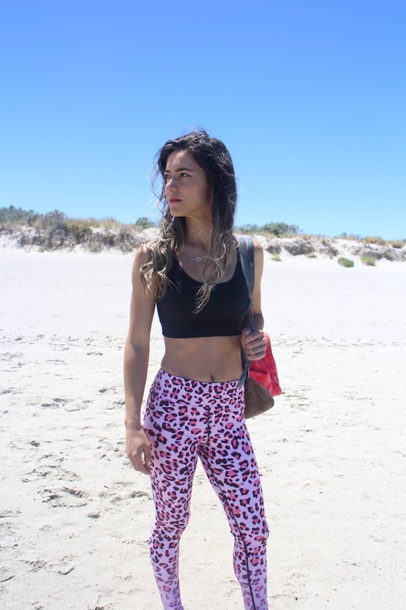 Pink Leopard Leggings, Optional Pockets Yoga Leggings, Workout