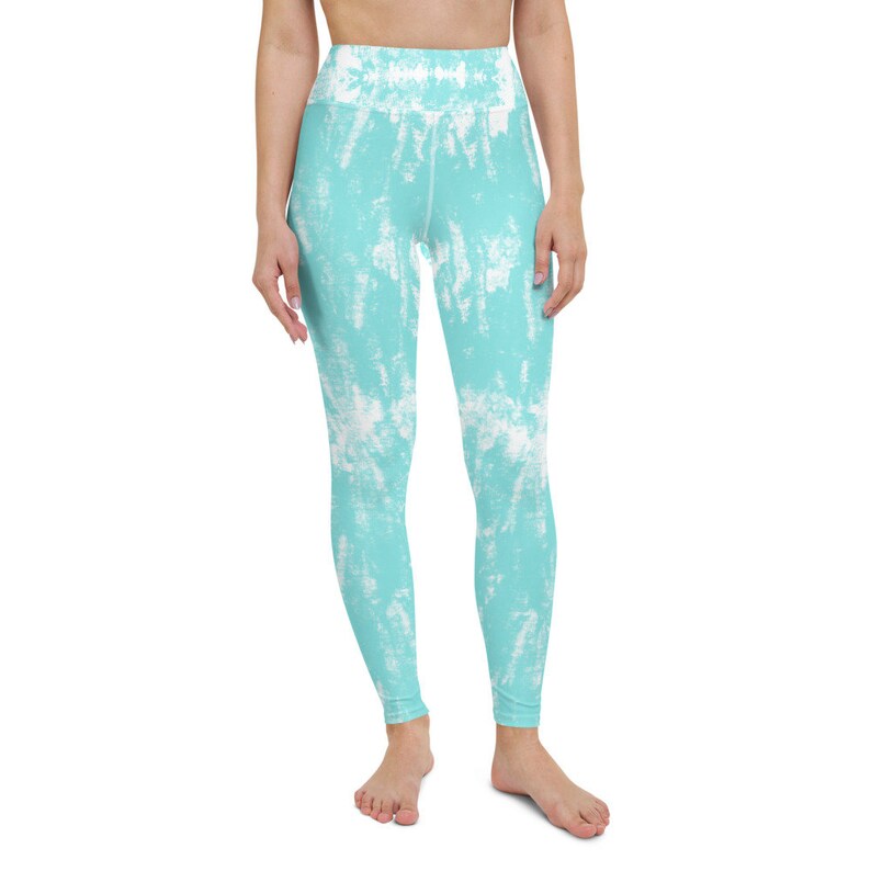 High Waist Leggings Turquoise Tie Dye Workout Leggings Yoga Leggings Gym Leggings Patterned Leggings