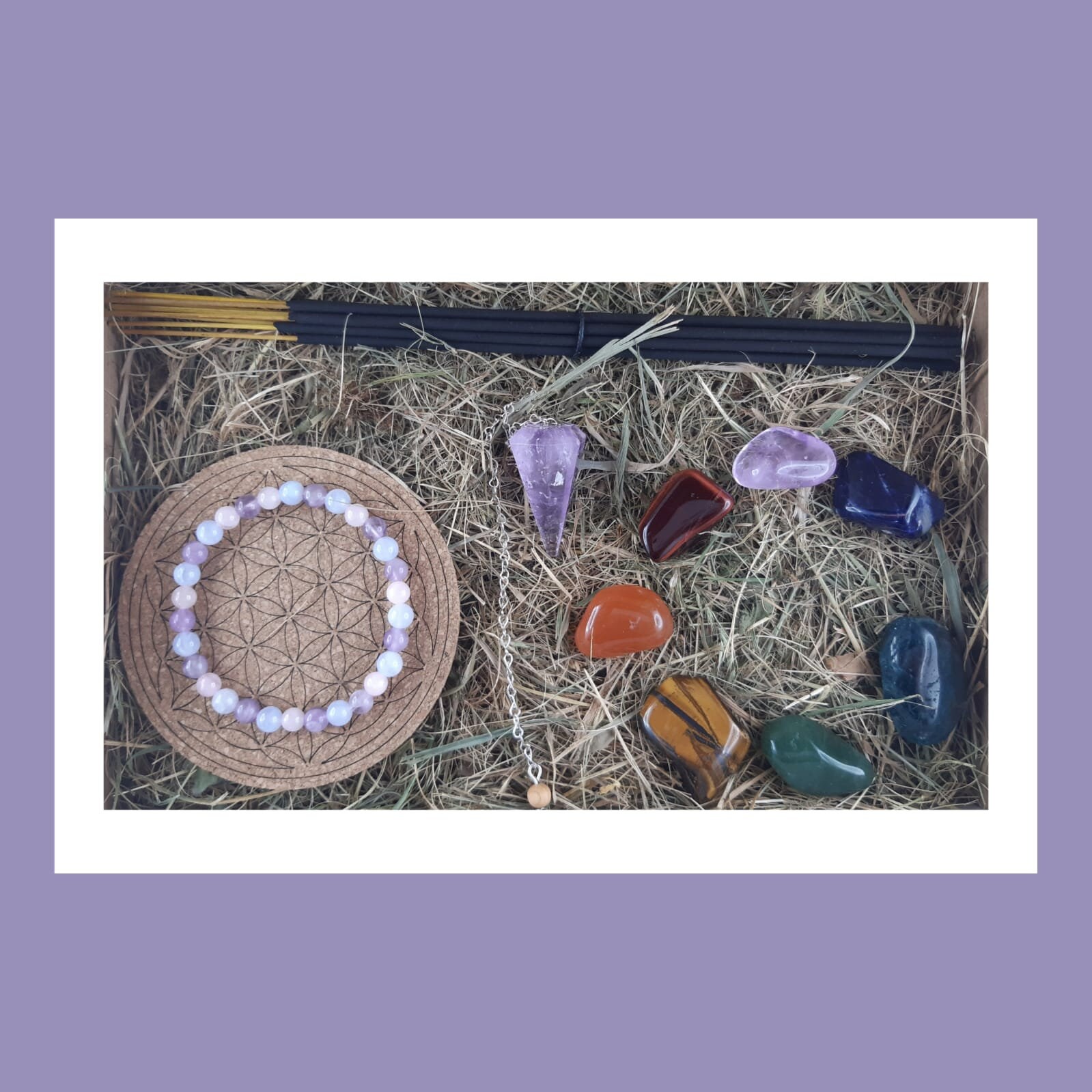 Coffret Bien-Être - Lithothérapie 7 Chakras Encens Dynamiseur Bracelet Pendule