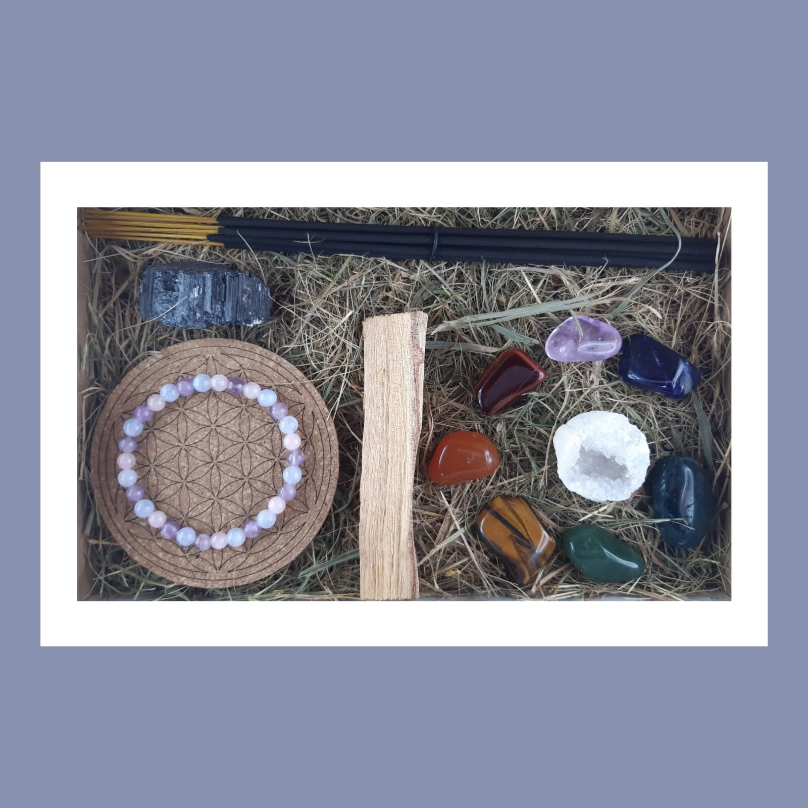 Coffret Bien-Être - Lithothérapie 7 Chakras Encens Dynamiseur Bracelet Palo Santo Tourmaline Quartz