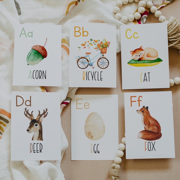 Alphabet Flashcards Set, Fall Themed Alphabet Cards, Homeschool Alphabet Flashcards, School Alphabet Decor, INSTANT DOWNLOAD