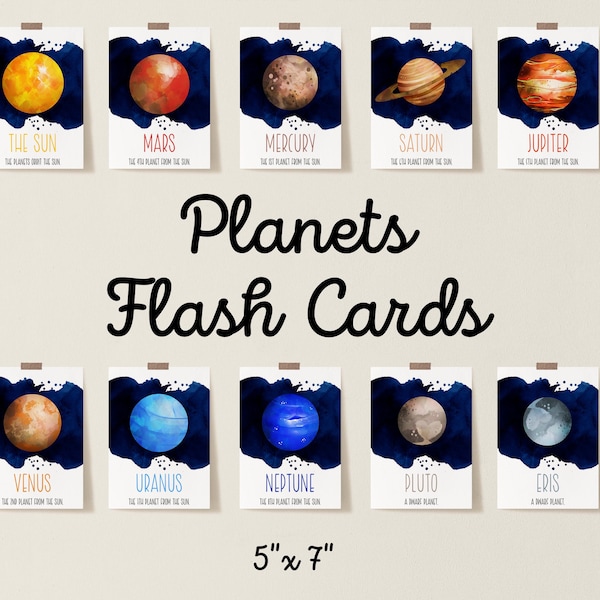 Cartes flash planètes, cartes flash imprimables du système solaire, cartes planètes préscolaires, activité préscolaire imprimable, TÉLÉCHARGEMENT INSTANTANÉ