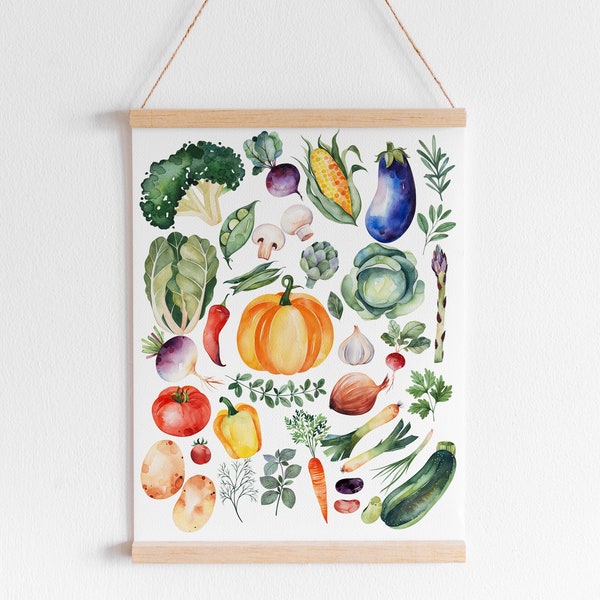 Vegetables Printable Poster, Kids Playroom Printable Wall Art, Kitchen Decor, Instant Download