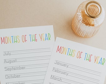 Homeschool Tracing Sheets, Months of the Year Tracing Sheets, Preschool Tracing Activities, Printable Tracing Worksheets, Instant Download
