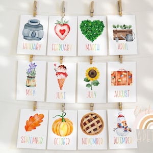 Maanden van het jaar Flashcards, Maanden Flashcards, Pre-k Activiteit, Thuisschoolactiviteiten, Preschool Flashcard