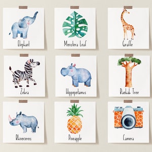 24 Tropical Safari Themed Flash Cards, Preschool Activity Cards, Printable Flash Cards, Tropical Summer Themed Preschool Cards, Size 3&quot;x3&quot;