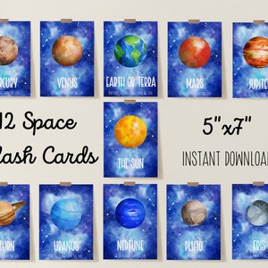 12 Space Flash Cards, Children Activity Printable, Home school Planets Print, Preschool Planets Cards, Preschool Activity Printable, 5x7