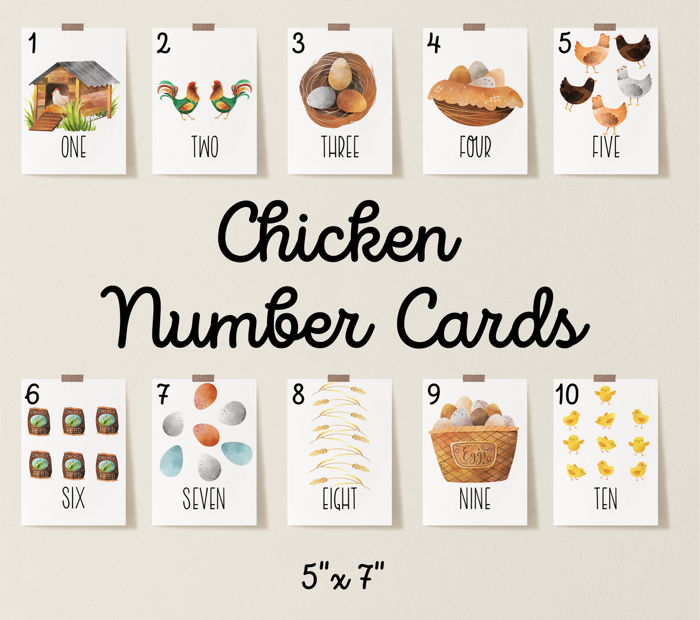 Chicken Number Cards Chicken Number Printable Home school Etsy