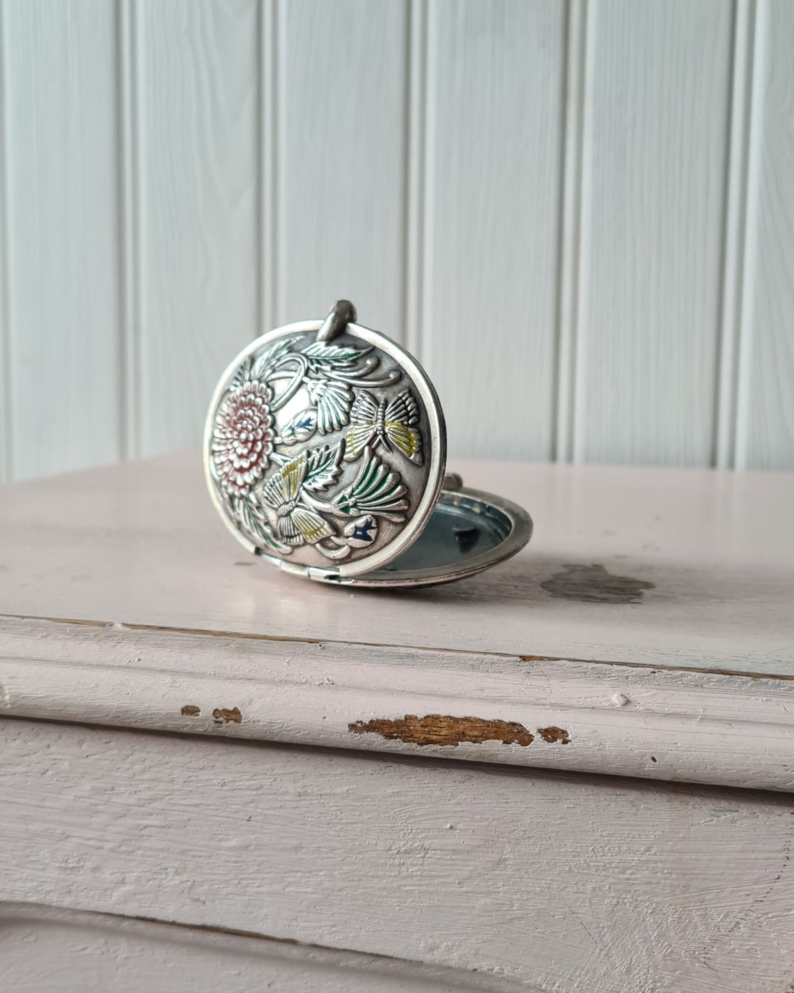 Stunning Vintage Pewter Oval Compact Mirror / Butterfly and Etsy