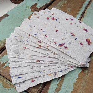 Handmade Seed Paper with Pink Petals and wild flower seeds - 10 cards #24S  5x7 panels with recycled envelopes