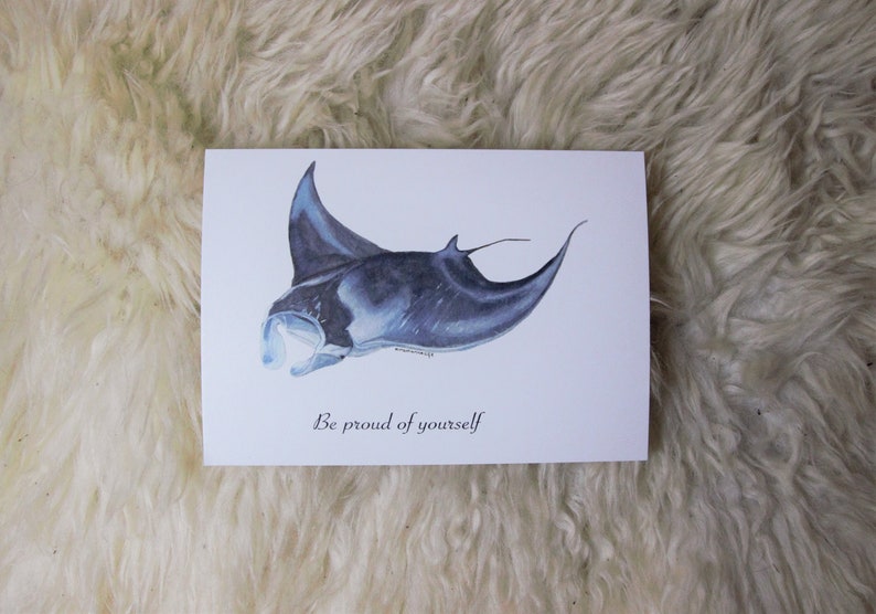 Mantaray Card Marine Biologie Be proud of yourself Manta Postkarte Marine Postcard Design Mantarochen Karte