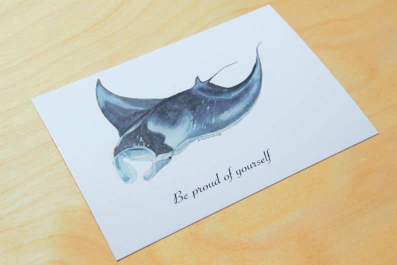 Mantaray Card Marine Biologie Be proud of yourself Manta Postkarte Marine Postcard Design Mantarochen Karte